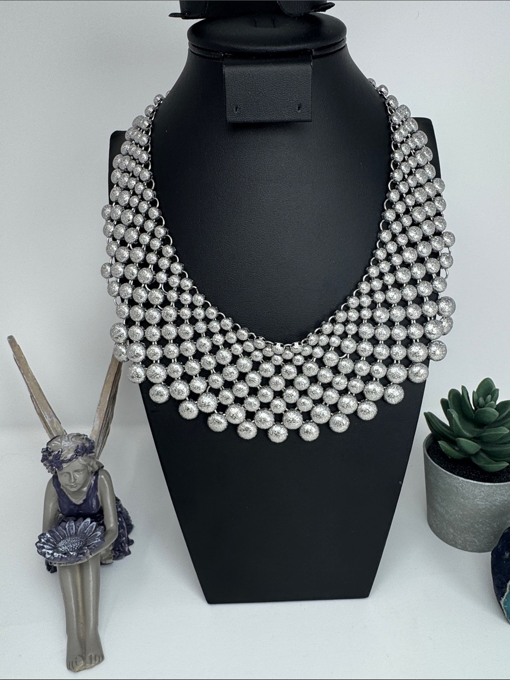 Chico’s Silver Multi-Strand Beaded Collar Necklace - Women Jewelry